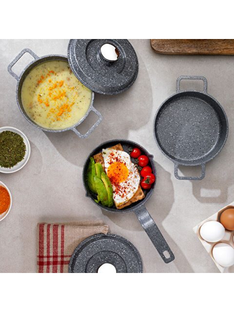 SCHAFER Retro Cast Mini Döküm Tencere Seti 5 Parça-Gri - S000404304-20600