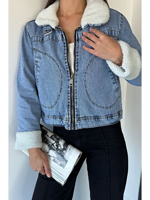 Gülseli Kadın İçi Pelüş Jean Jean Ceket - S000470116-17234