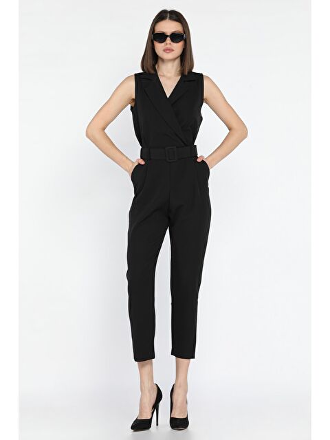 Gülseli Kemerli Kruvaze Yaka Sıfır Kol Kadın Tulum - S000368408-19351