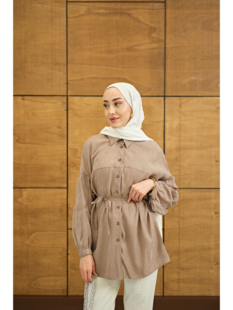 Locco Moda Kadın Karışık Desen Jakar Gömlek Vizon - S000527031-26429