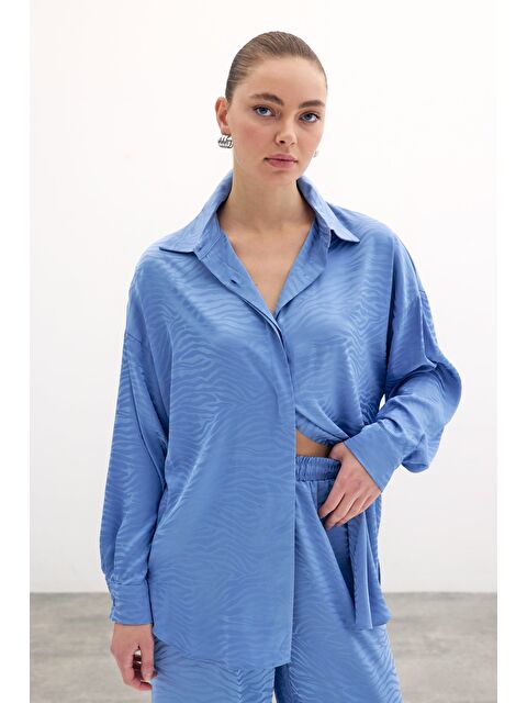 SATEEN Zebra Desenli Salaş Gömlek - İndigo - S000323566-23093