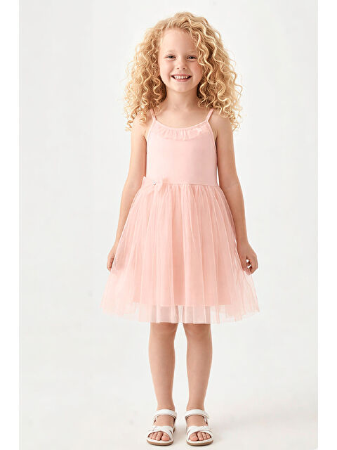 Modanino Kız Çocuk Elbise -Tüllü ve Süsleme Detaylı-Askılı Kollu- 4-8 Yaş 12536 - S000517364-37397