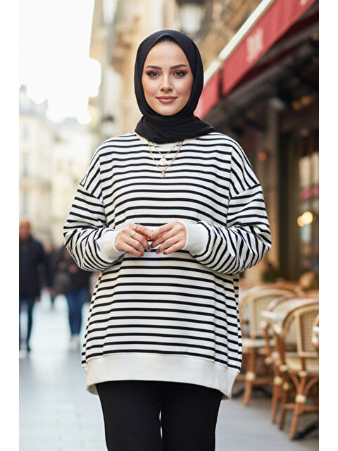 Remsa Bisiklet Yaka Çizgili Basic Uzun Kol Sweatshirt 3030 Siyah - S000492598-19351