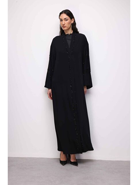Mizalle Boncuk Nakışlı Siyah Abaya - S000532400-19351