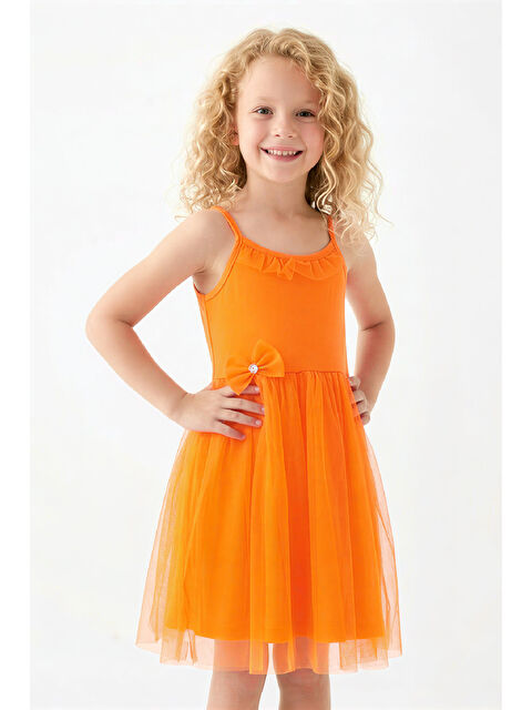 Modanino Kız Çocuk Elbise -Tüllü ve Süsleme Detaylı-Askılı Kollu- 4-8 Yaş 12536 - S000517364-20013