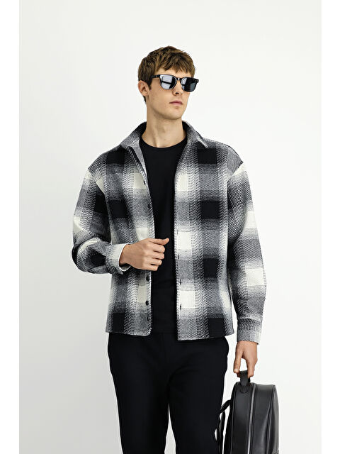 Kiğılı Uzun Kol Oversize Ekstra Rahat Kesim Spor Ekose Shacket Oduncu Pamuklu Gömlek / Mont - S000494130-19351