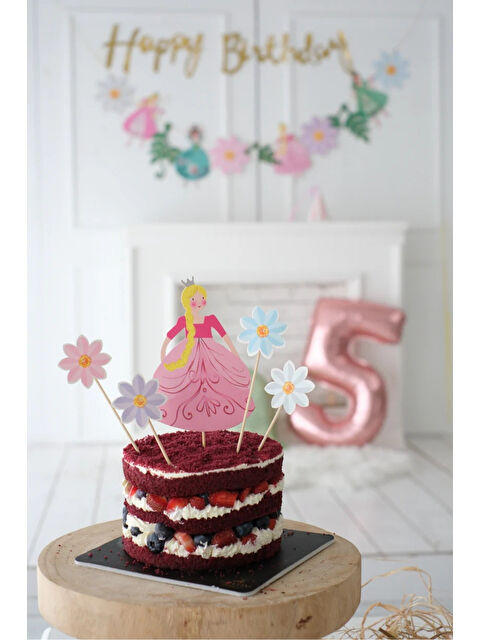 Le Mabelle Çok Renkli  Prenses ve Çiçek Figürlü 5'li Kürdan Pasta Süsü - S000487529-23173