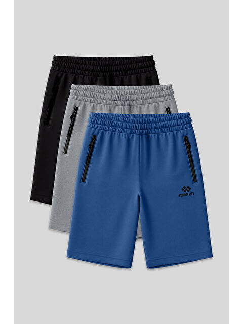 Tommylife Standart Kalıp 3lü Paket Siyah-Gri Melanj-Parlament Erkek Şort - 81136 - S000480731-2530