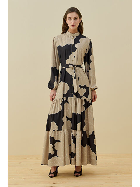 Remsa Etek Ucu Fırfır Detay Desenli Bloom Elbise 1784 Taş