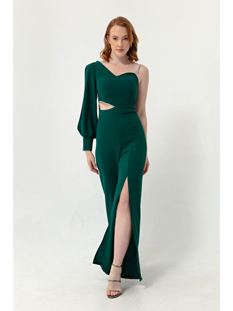 Lafaba Kadın Zümrüt Yeşili Tek Kol Dekolteli Abiye Tulum - S000496844-18709