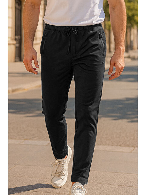 Remsa Paçası Düz Beli Lastikli 3 Cepli Erkek Eşofman Altı 7051 Siyah - S000504115-19351