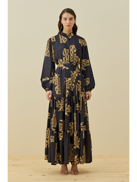 Remsa Desenli Ester Elbise 1662 Gold