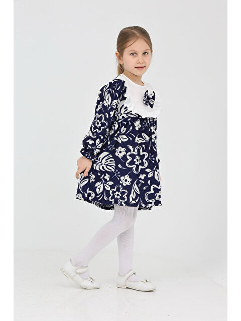Eftelya Kız Çocuk Yaka ve Fiyonk Detaylı Çiçek Desenli Bürümcük Elbise 12187 - S000363980-21164
