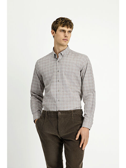 Kiğılı Uzun Kol Regular Fit Düğmeli Yaka Spor Pamuk Ekose Oduncu Gömlek