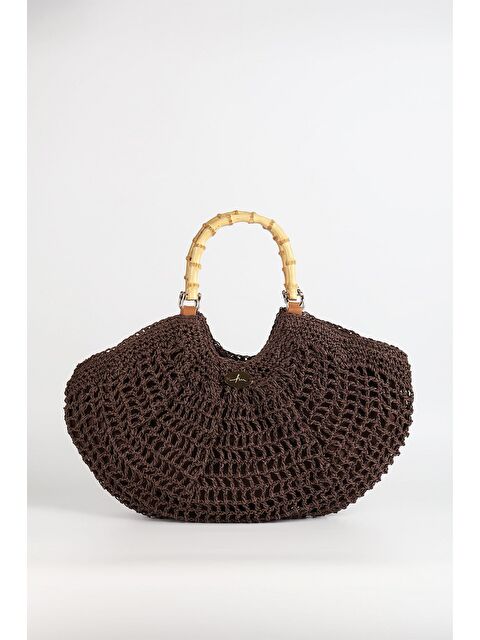 Haşema Kemik Saplı Acı Kahve Renk Plaj Çantası 1155