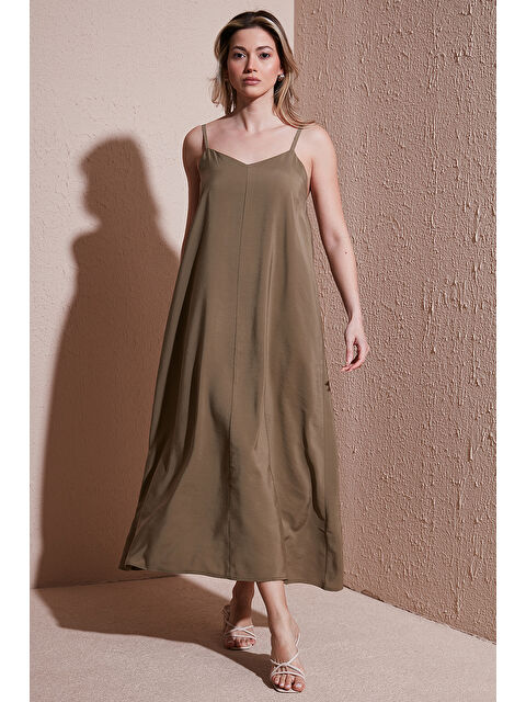 Fashion Friends A Kesim V Yaka Askılı Modal Midi Elbise 26Y0501K1