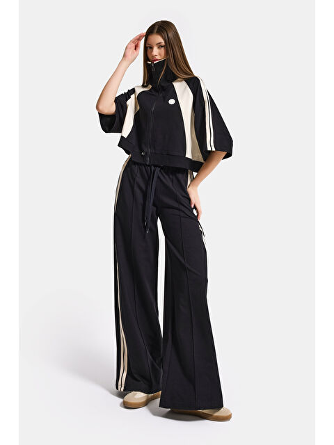 It's Basic Kadın Siyah s6-1 Sweatshirt Yürüyüş Eşofman Pantolonu 2'li Tasarım Takım - S000514070-19351