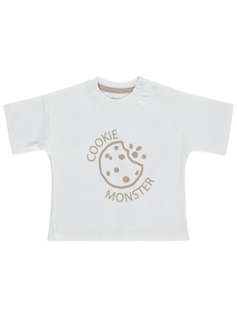 Civil Baby Cookie Monster 3-12 Ay Tişört - Ekru
