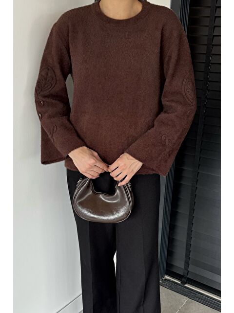 Gülseli Kadın Bisiklet Yaka Kol İşlemeli Triko Kazak (s-m-l-xl Beden Uyumludur.) - S000470132-19413