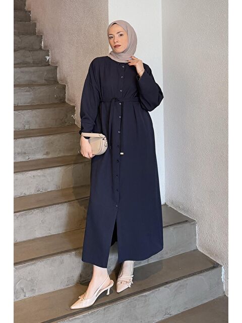 Lamelif Takma Manşet Detaylı Dabıl Tesettür Elbise Lacivert - S000517741-21164