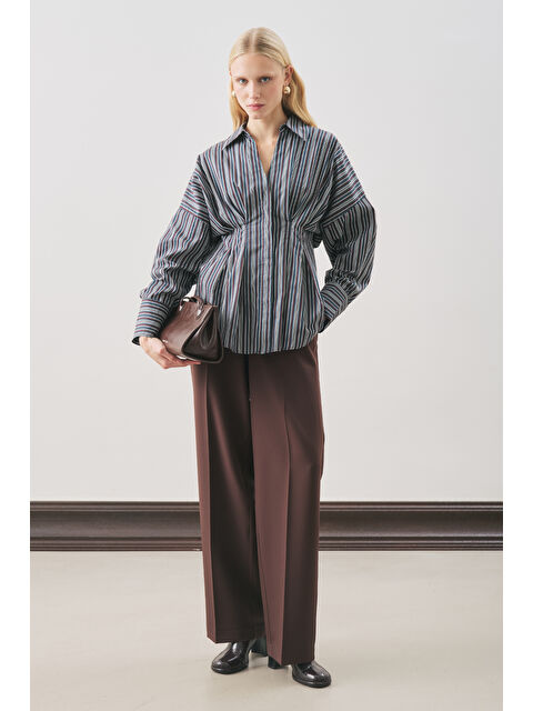 Manuka Pile Detaylı Gömlek Kahve Çizgili - S000471231-37207