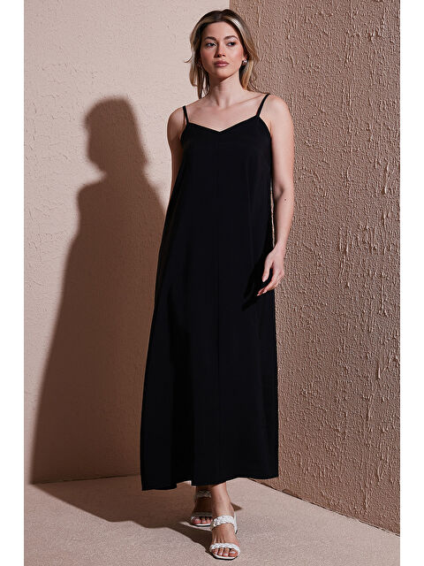 Fashion Friends A Kesim V Yaka Askılı Modal Midi Elbise 26Y0501K1