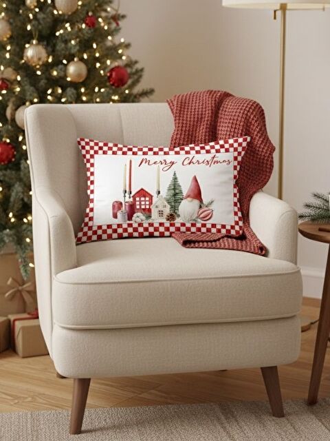 Evmila Ev Ve Cüce Desen Kadife Dikdörtgen Kırlent Kılıfı 35x55 cm Çift Taraf Baskılı Fermuarlı - S000467021-20045