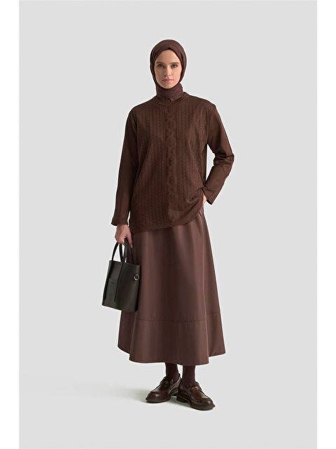 ARMİNE Örgü Desenli Kazak 25Kd7004 Kahverengi - S000489226-19413