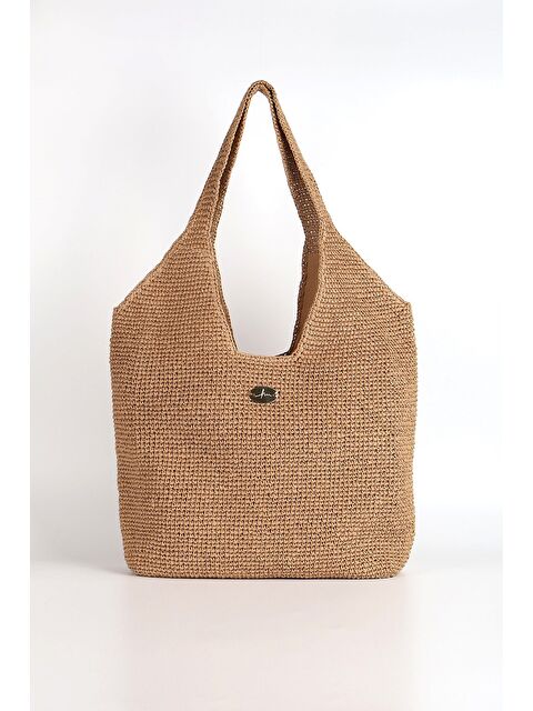 Haşema Camel Renk Hasır Örme Plaj Çantası 1183