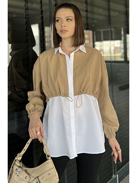 Gülseli Bel Büzgülü Kadın Paraşüt Garnili Gömlek - S000365051-26429