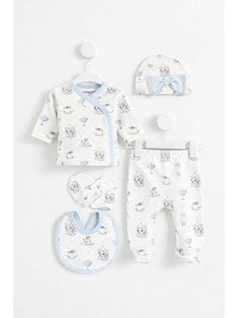 Verona Tarz Erkek Bebek 5li Hastane Çıkış Seti Atlı Balonlu Pamuklu 0-3 ay - S000530734-17437