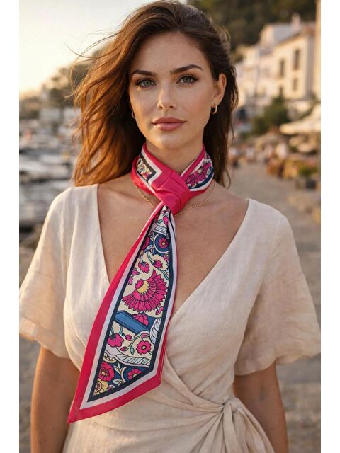 Luminos Butik Kadın Fuşya Çiçek Desenli Boyun Fuları FLR1016 COKRENKLI - S000522575-29707