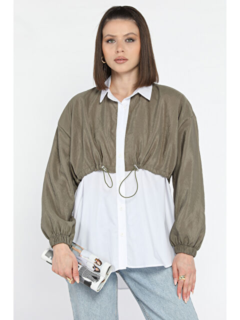 Gülseli Bel Büzgülü Kadın Paraşüt Garnili Gömlek - S000365051-18547