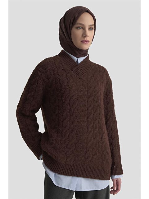 ARMİNE Saç Örgü Desenli Kazak 25Kd6002 Kızıl Kahve - S000489230-28102