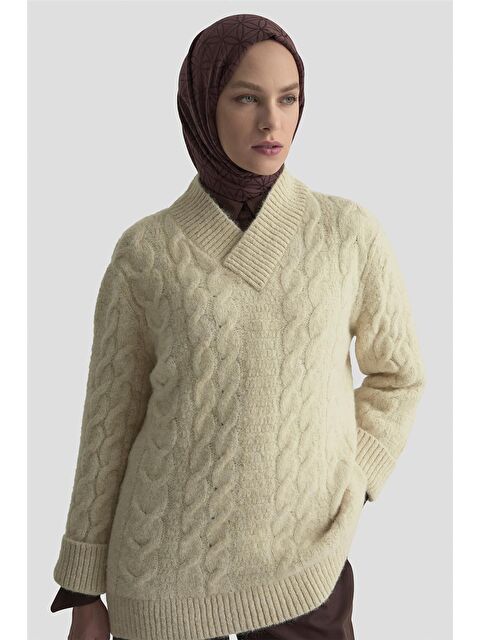 ARMİNE Saç Örgü Desenli Kazak 25Kd6002 Bej - S000489230-19928