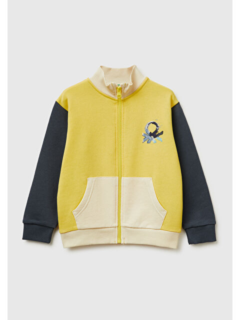 United Colors Of Benetton Erkek Çocuk Logo Baskılı Cepli Fermuarlı Dik Yaka Sweatshirt - S000517367-23173
