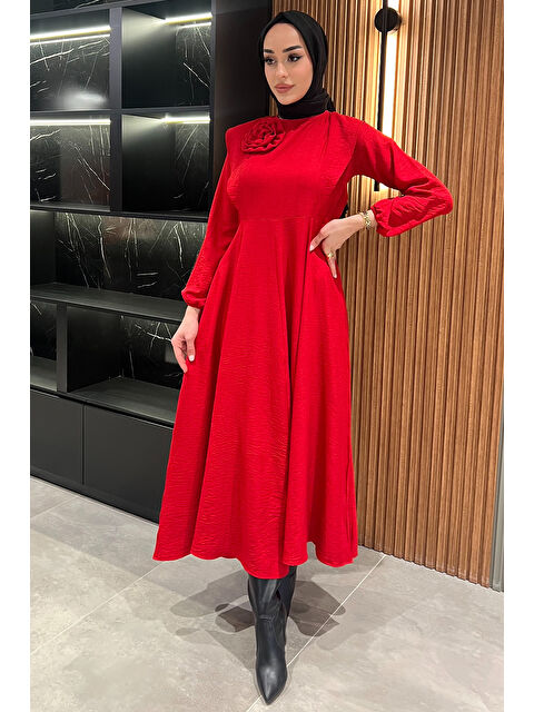 Julude Gül Detaylı Tesettür Kloş Elbise - S000361272-20045