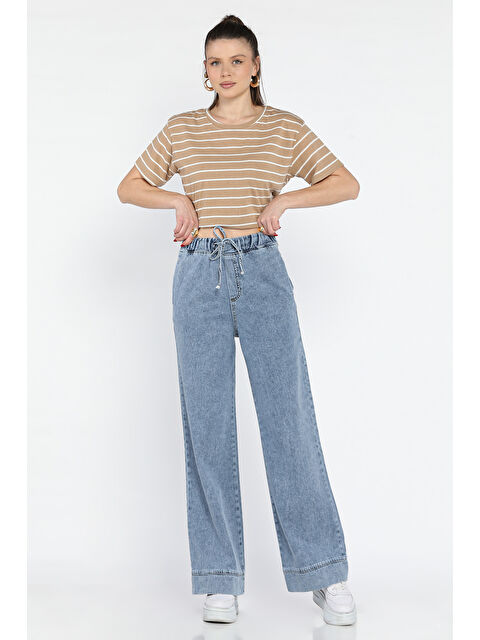 Gülseli Bel Lastikli Bol Paça Jean Pantolon - S000365056-3642
