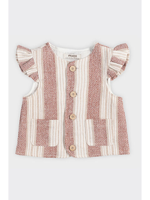 Panço Kız Bebek Çizgi Desenli Ekru Ceket - S000523799-19965