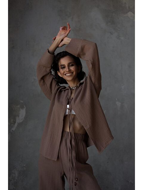 Bohemai Bali Boncuklu Kahve Müslin Takım - S000250608-19413