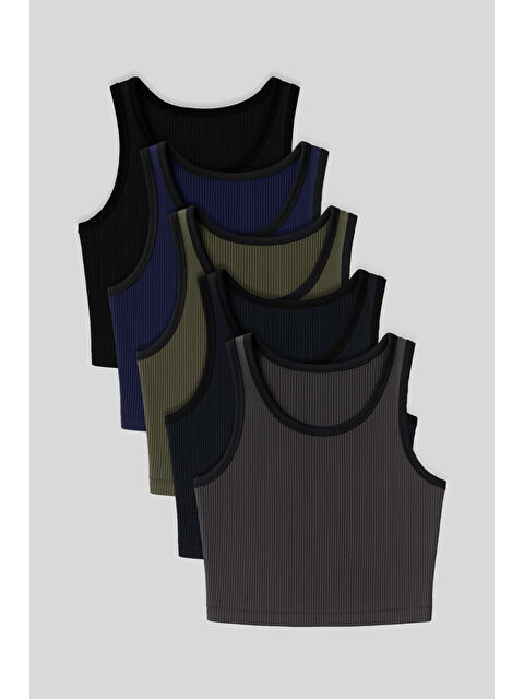 Tommylife Basic U Yaka 5li Paket Kadın Crop Top Atlet - 97160 - S000508275-4304