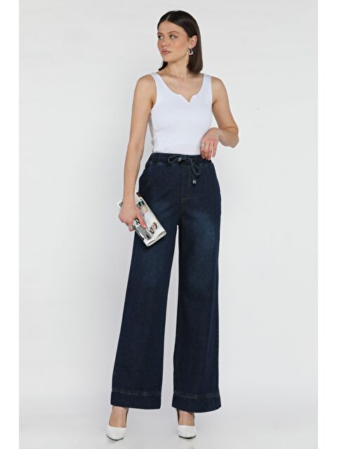 Gülseli Bel Lastikli Bol Paça Jean Pantolon - S000365056-21164