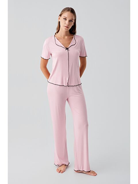 Artış Kısa Kollu Fiyonklu Esnek Viskoz Pijama Takım 19214 - S000514074-7152