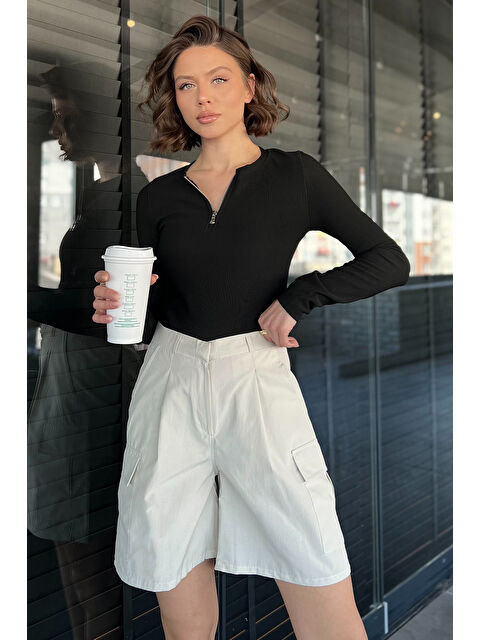 Gülseli Kadın Yüksek Bel Kargo Cepli Şort - S000365055-25636