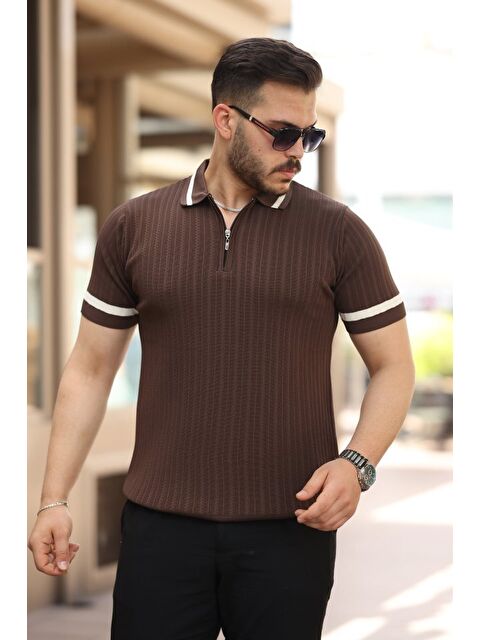 Jane's Erkek Yaka Ve Kolları çizgi Detaylı Fermuarlı Kısa Kollu T-shirt - S000528382-28102