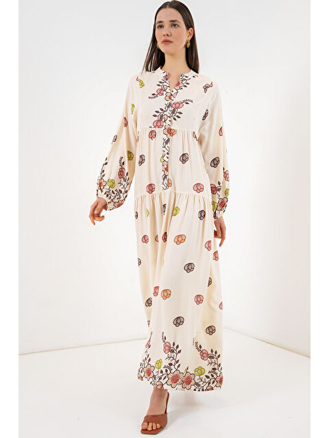 Bigdart Kadın Desenli Uzun Tesettür Elbise 2585 - Kiremit