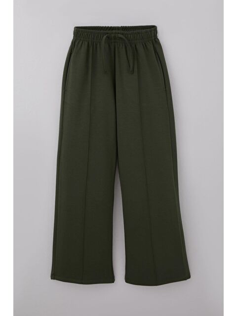 Breeze Kız Çocuk Eşofman Altı Çima Dikiş Detaylı Bağcık Aksesuarlı Cepli Haki Yeşil (9-14 Yaş)