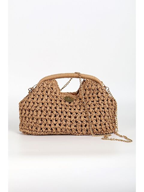 Haşema Zincir Detaylı Camel Renk Plaj El Çantası 1137