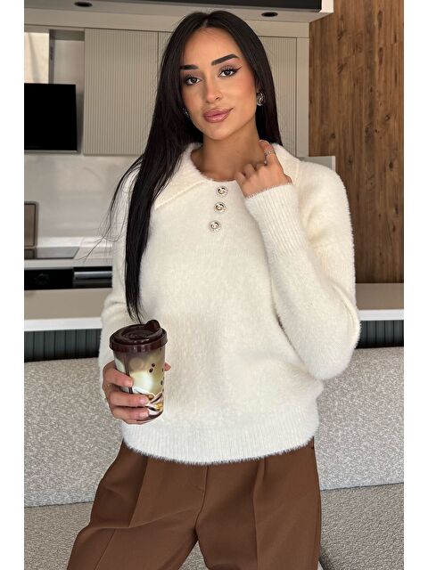 Gülseli Gömlek Yaka Düğmeli Şardonlu Triko Kazak (s,m,l,xl Uyumludur) - S000445249-19966