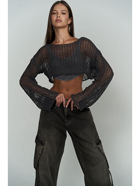 Mai Collection Laya Füme Organik Triko Crop - S000250592-33408